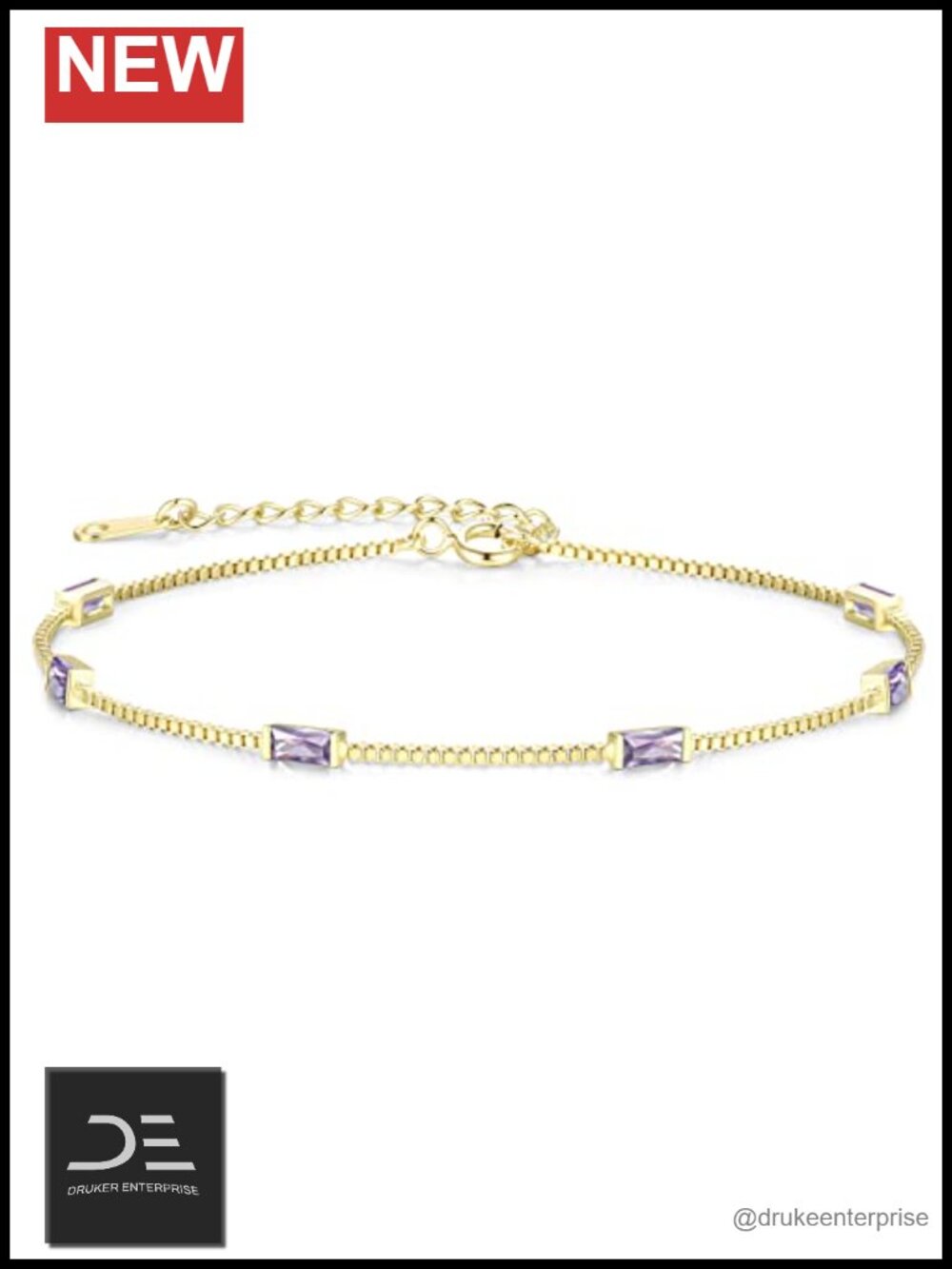 925 Sterling Silver Gold Plated Birthstone Charm Link Bracelet for Women